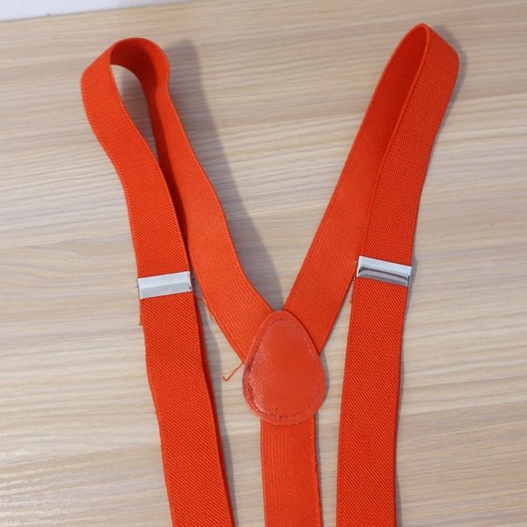 Suspender Boy Orange Neon Clip On Y Back Adjustable Strap Solid Stretch Elastic - Picture 4 of 7